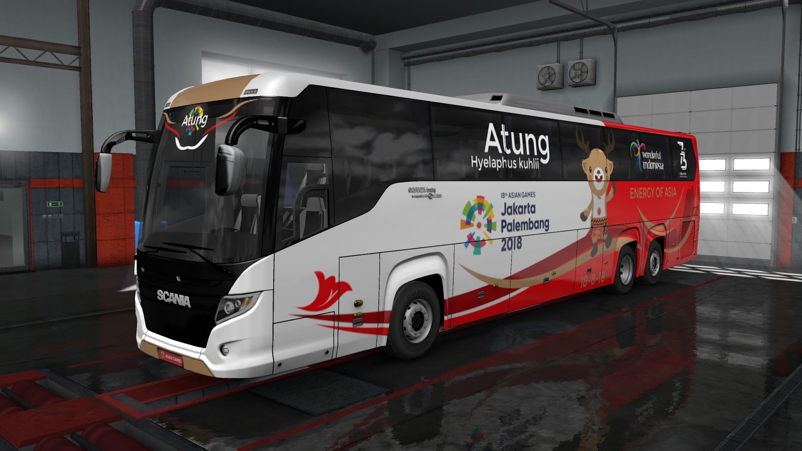 Skin Asian Games 2018 Untuk Bus Scania Touring EP3.5 Euro Truck Simulator 2 Terbaru