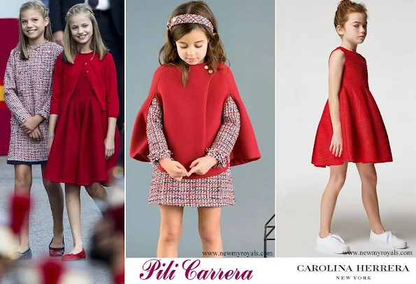 Infanta Sofia wore Pili Carrera dress from Fall 2017-2018 Collection and Princess Leonor wore Carolina Herrera dress from  Children Spring/Summer 2017 Collection