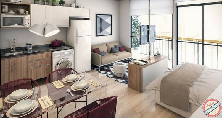 Como colocar 4 ambientes em um espaço reduzido, aqui você tem essa solução. decorar kitnet pequena com vários ambientes