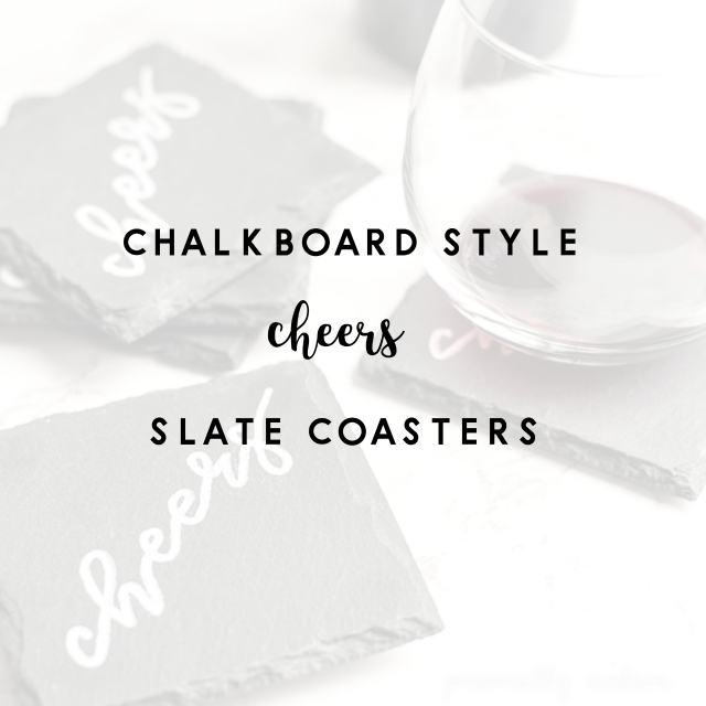 Chalkboard Style Slate Coasters with Lettering Tutorial |How to create chalkboard look lettering on slate coasters with a white paint marker.  These make a lovely and personalized gift for your host/hostess, teacher or as a housewarming gift. | personallyandrea.com