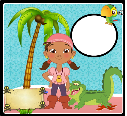 Izzi Personaje de Jake y los Piratas: Kit para Imprimir Gratis. Invitación, tarjeta o marco de fotos de Izzi Personaje Jake y los Piratas.
