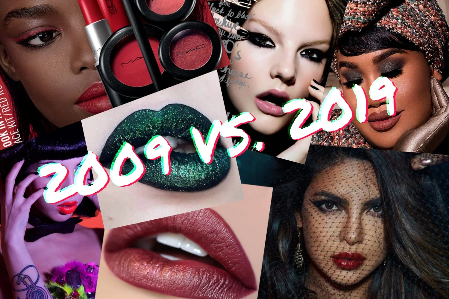 makeup collage showin how th emakeup industry have changed for the past 10 years #10yearschallenge