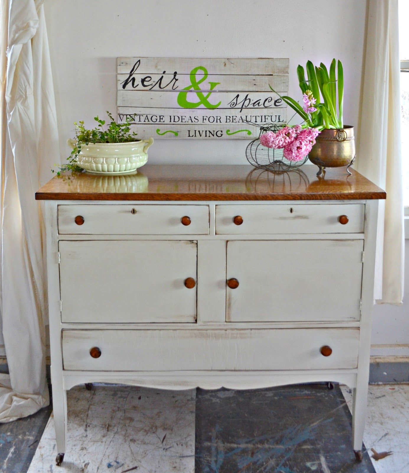 Heir and Space An Antique Oak Server in White