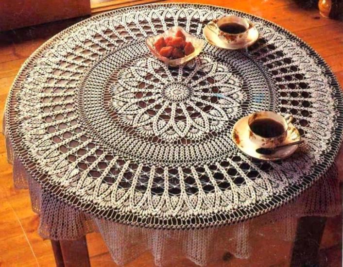 Crochet Knitting Handicraft Tablecloth on a round table