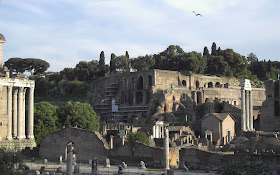 The ruins of the Palace of Augustus on the Palatine Hill, seen from the Roman Forum