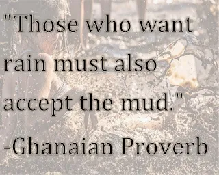 Those who want rain must also accept the mud African Proverb
