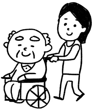 車椅子に乗ったおじいさんのイラスト（介護） 白黒線画