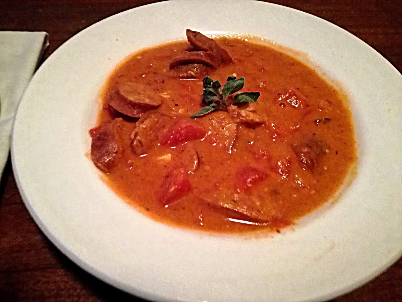 Gluten Free Chorizo with Garbanzo Bean Mash and Garlic Stewed Tomatoes