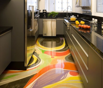 3D floor art with epoxy coating for kitchen flooring