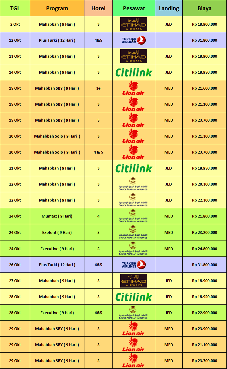 jadwal & Biaya Paket Umroh Oktober 2018 jadwal & Biaya Paket Umroh Oktober 2018