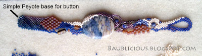 Building one section at a time, freeform peyote bracelet construction by Karen Williams
