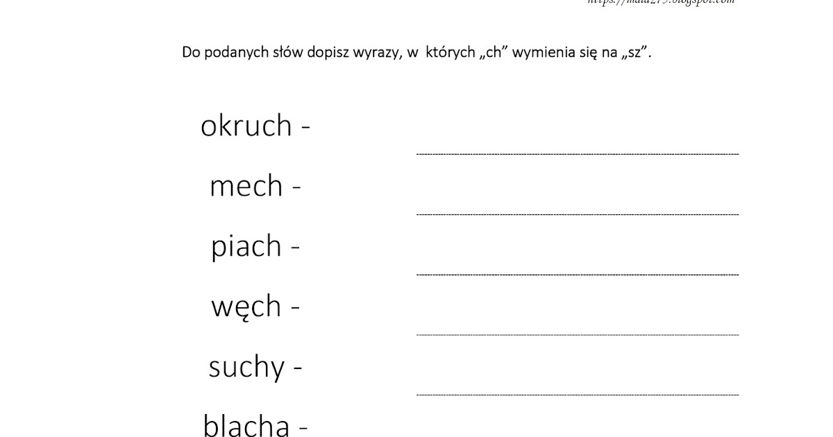 Ch Wymiennym Na Sz Karty Pracy BLOG EDUKACYJNY DLA DZIECI: WYRAZY Z CH - ZADANIA