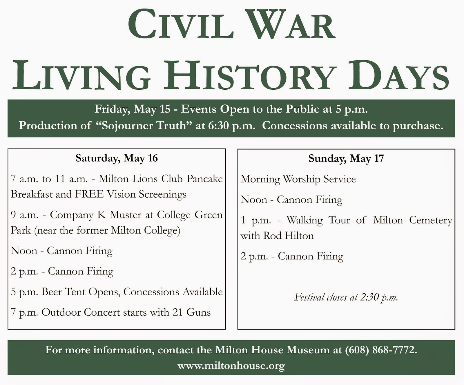 Milton Matters Civil War Living History Days May 1517