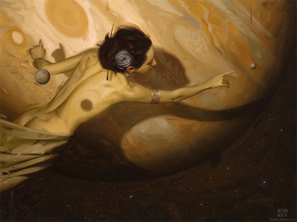 As belas pinturas de mulheres com toques surreais, poéticos e de fantasia de Rob Rey Rob Rey deviantart pinturas a óleo retratos fantasia surrealismo mulheres planetas espaço deusas beleza