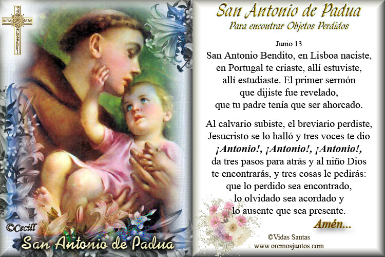 ® Santoral Católico ® ORACIONES A SAN ANTONIO DE PADUA