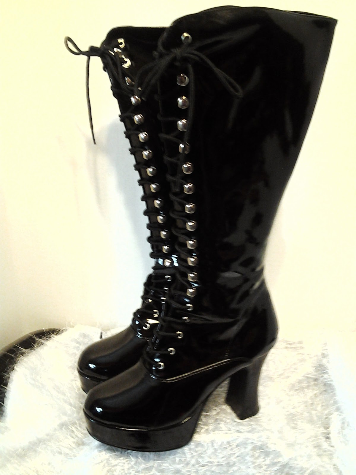 black leather high heel platform boots