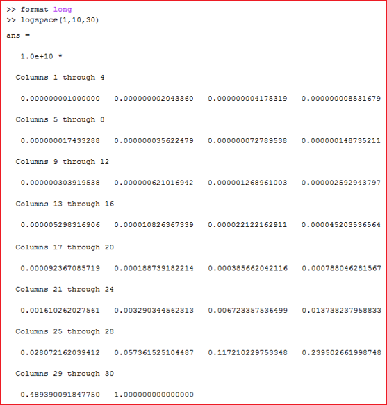 format long logspace format long logspace