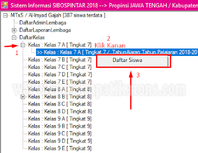 Klik tanda ( + ) tadi akan muncul menu lagi dan kemudian klik kanan, klik daftar siswa