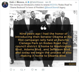 Los Angeles City considers renaming Rodeo Road in southwest after Us Ex-president Barrack Obama
