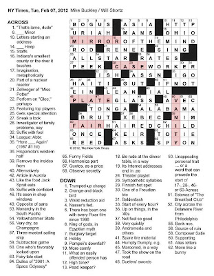 The New York Times Crossword in Gothic: 02.07.12 — Vanity