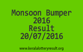 Monsoon Bumper 2016 Lottery Result 20-7-2016