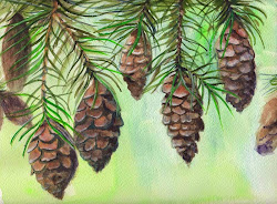 pine watercolor cones painting bunny artwork contribution fabriano rough wet canvas paper