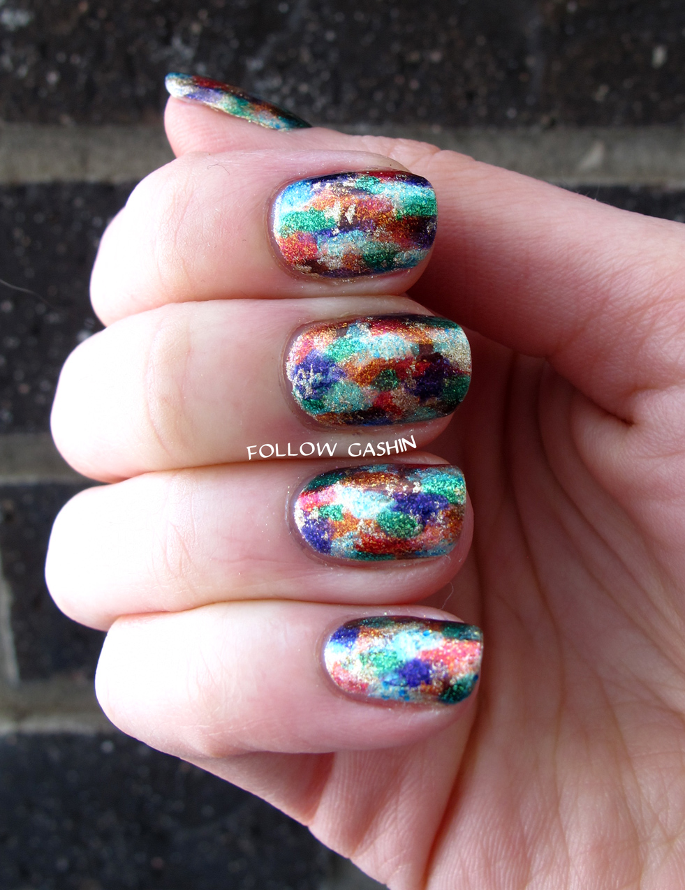 follow gashin Distressed Patchwork Nail Art