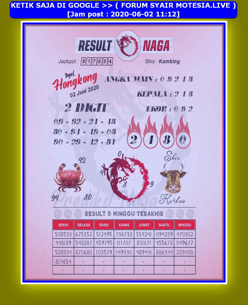 Syair Hk Hari Selasa 2 Juni 2020 Royal Syair