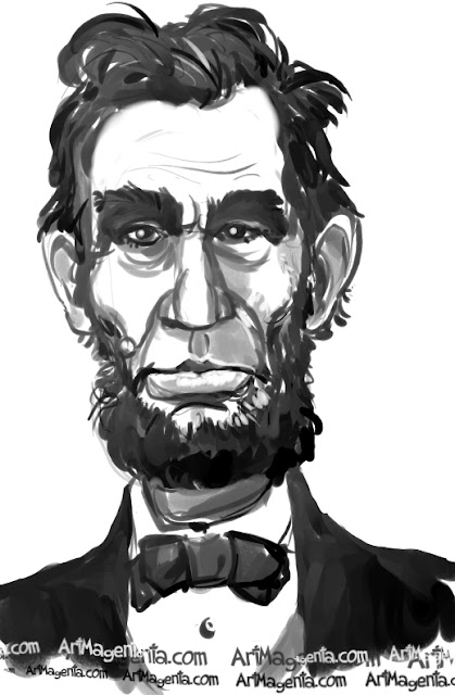 Abraham Lincoln caricature cartoon. Portrait drawing by caricaturist Artmagenta