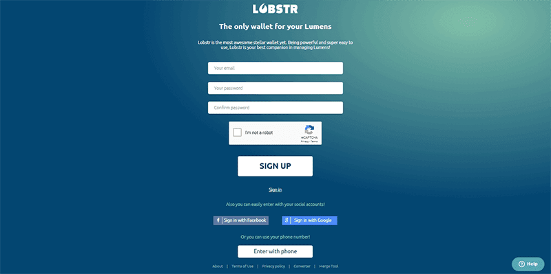 Daftar Lobstr Tampilan page pendaftaran Lobstr Web Wallet