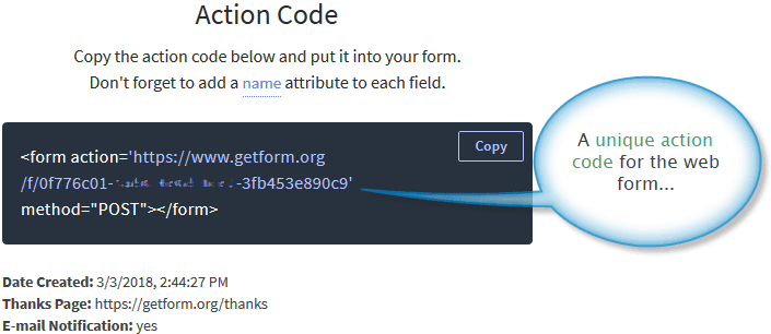 A web form HTML markup