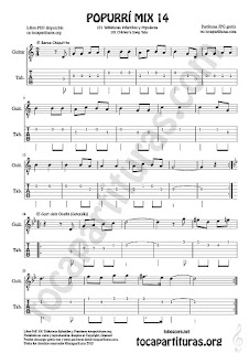  Tablatura y Partitura de Guitarra Popurrí Mix 14 Chiquitito, El Cant dels Ocells, Al corro de la patata Tablature Sheet Music for Guitar Music Score Tabs 