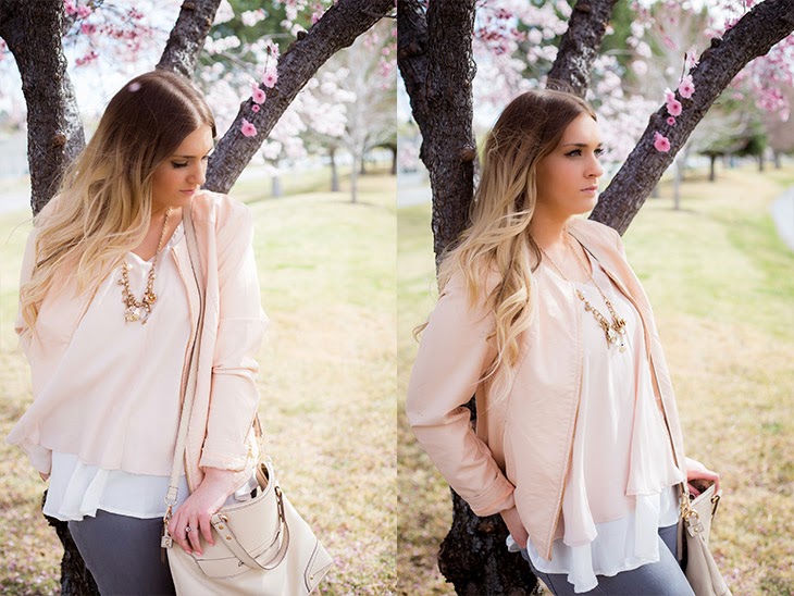 Peachy Tones leaning against tree