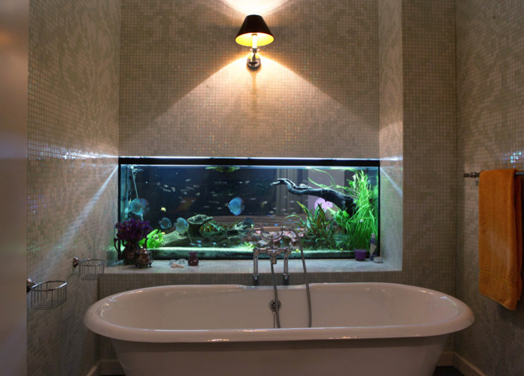 Image of a bathroom with aquarium