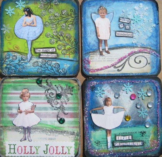 Paper & Gluestix Fairies on 4x4 altered coasters