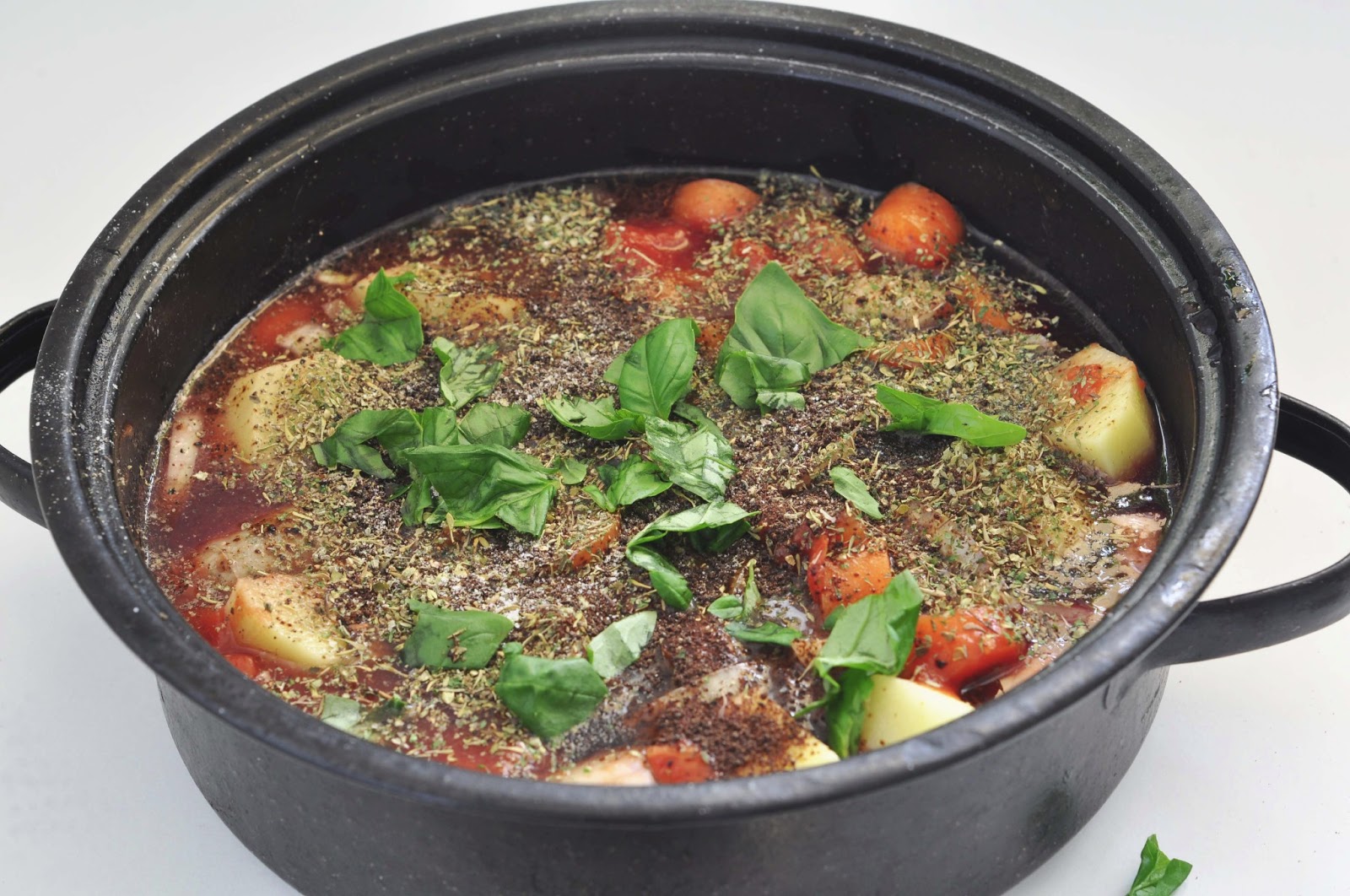 Simple Food Sausage and Tomato Casserole with Fresh Basil