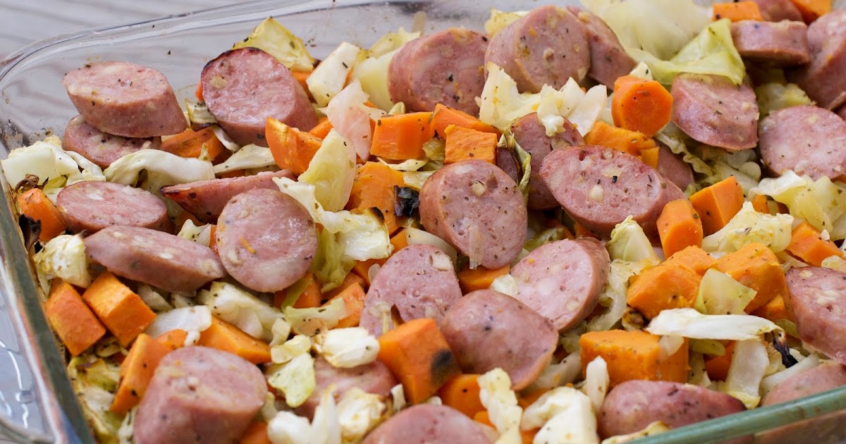 Healthy, Tasty, & Simple Eating Sausage, Cabbage and Sweet Potato