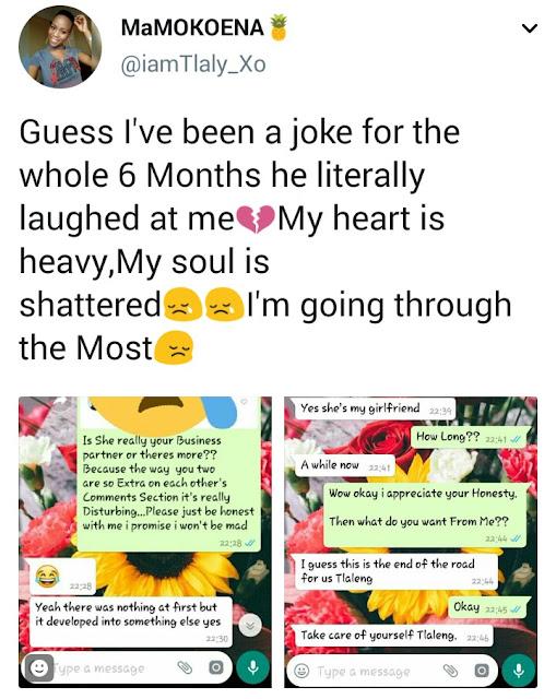 This pretty South African lady got dumped by her boyfriend and she shared the messages on twitter