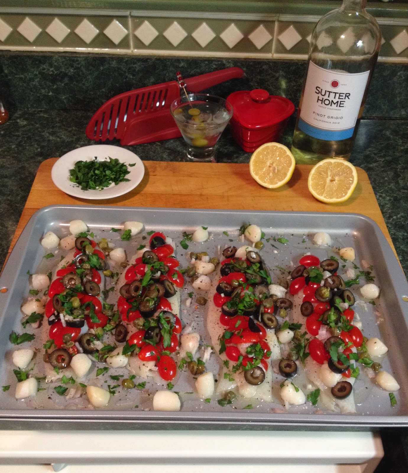 Carla's Kitchen Capers Sole and Bay Scallops Italiano