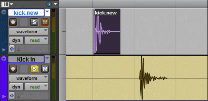 Selected drum sample in Pro Tools Selected drum sample in Pro Tools
