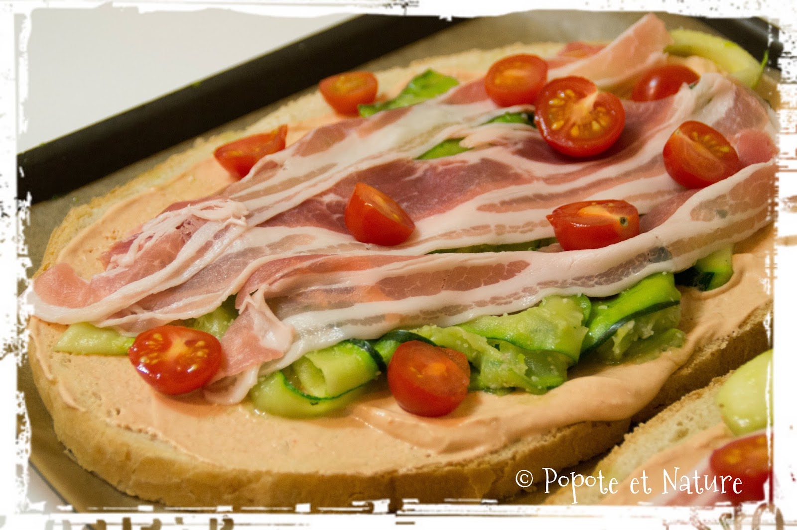 Bruschetta aux courgettes, aux tomates cerise et à la poitrine de lard © Popote et Nature