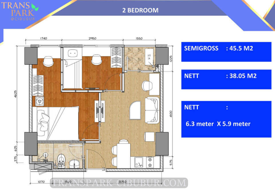 Denah Tipe 2 Bedroom Apartemen TransPark Cibubur Denah Tipe 2 Bedroom Apartemen TransPark Cibubur