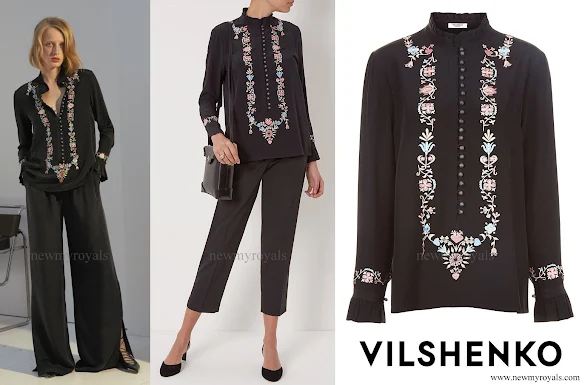 Princess Madeleine wore Vilshenko Silk Border Embroidered Shirt from Resort 2017 Collection