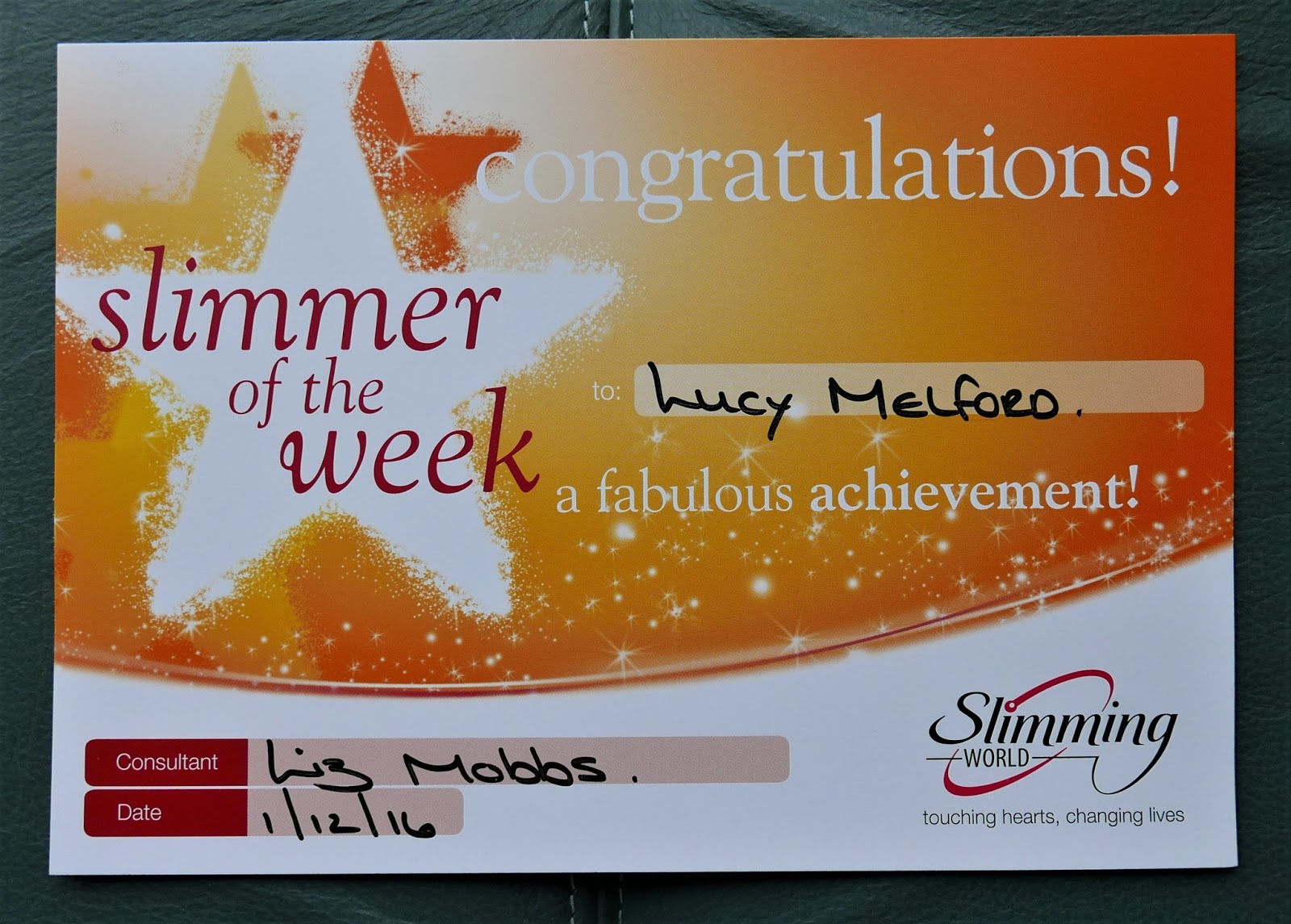 Lucy Melford Two certificates gained at Slimming World!