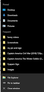 Windows 10 jump list screenshot