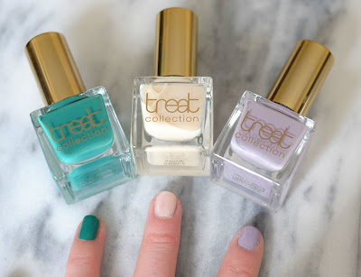Swatches of Treat Collection Nail Polishes in Outdoors, Snow Drops & Laughing Out Loud Swatches of Treat Collection Nail Polishes in Outdoors, Snow Drops & Laughing Out Loud