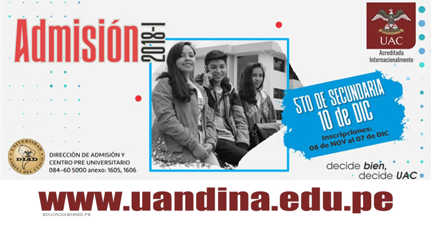 Resultados UAC 2018-1 (10 Diciembre) Lista de Ingresantes Examen Admisión 5to. Secundaria - Universidad Andina del Cusco - UANDINA - www.uandina.edu.pe Resultados UAC 2018-1 (10 Diciembre) Lista de Ingresantes Examen Admisión 5to. Secundaria - Universidad Andina del Cusco - UANDINA - www.uandina.edu.pe