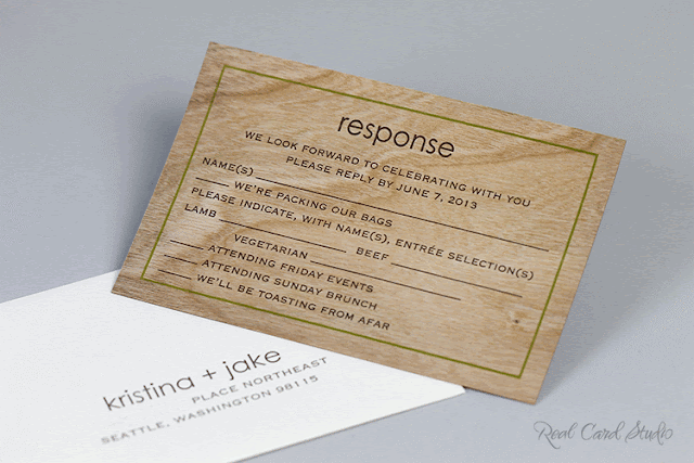 Wedding invitation on wood card by Real Card Studio Wedding invitation on wood card by Real Card Studio