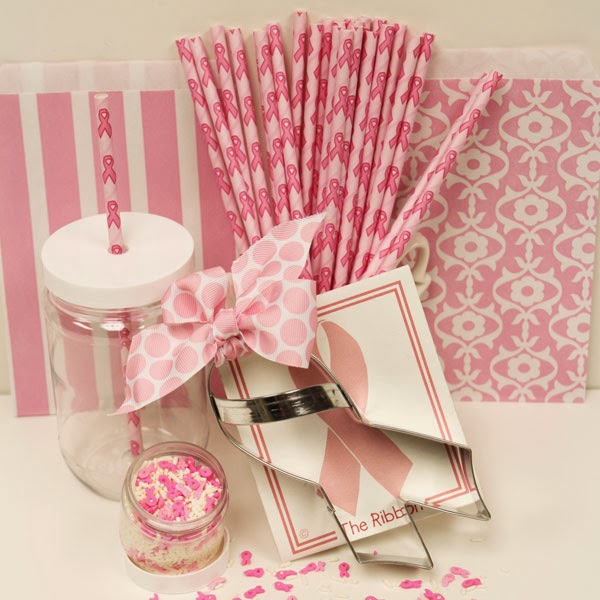 Pink Ribbon Paper Straws