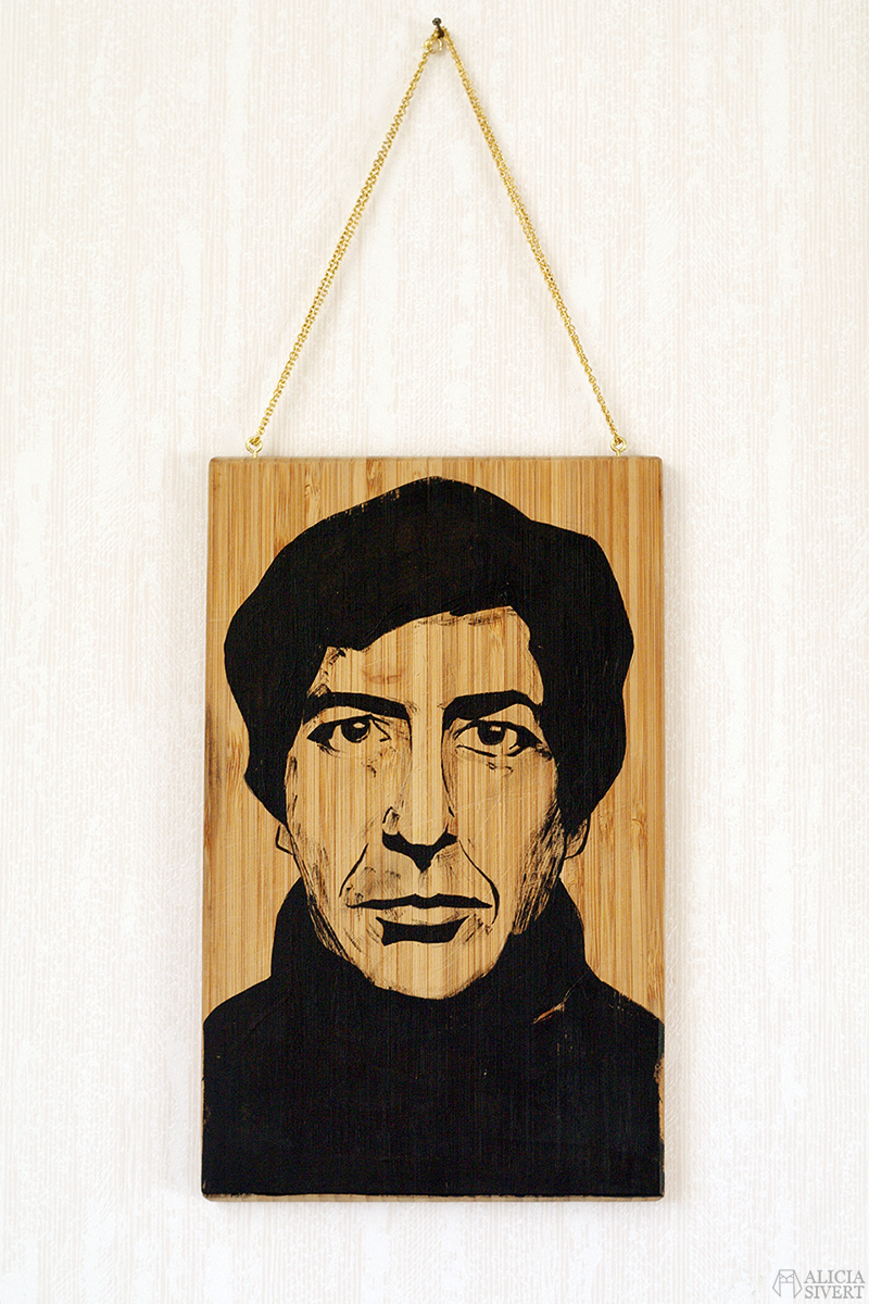 Leonard Cohen, akrylporträtt av Alicia Sivertsson.